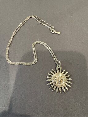 Silver Sun Face Pendant Necklace - Silver Tone Women’s Jewelry